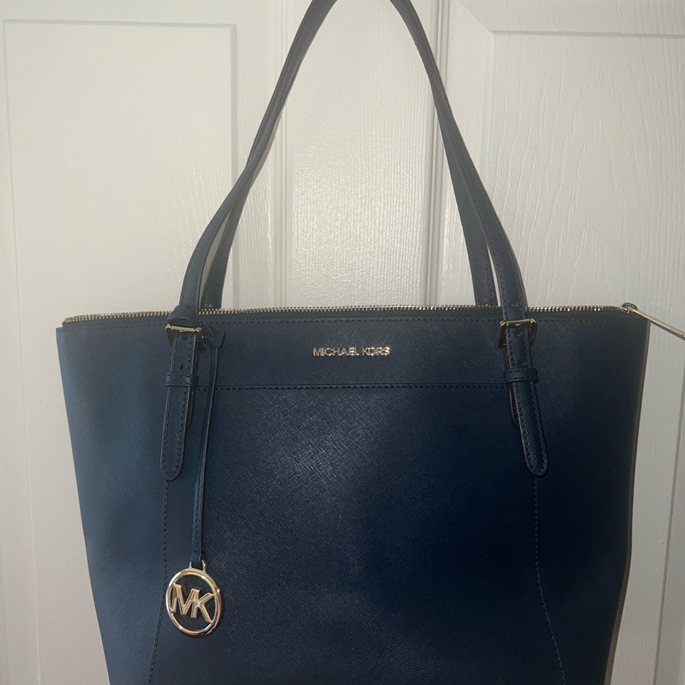 Michael Kors Navy Saffiano Leather Tote with Gold Accent